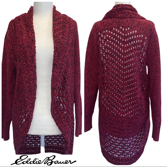 Eddie Bauer Sweaters - Eddie Bauer Red/Black Open Front Cardigan M